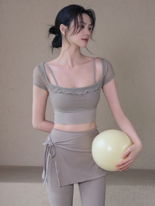 Womens Yoga Fitness Clothing Short Sleeve Mesh Sports Top Fixed Cup Pilates Training T-Shirt Summer Slim Fit Yoga Tops