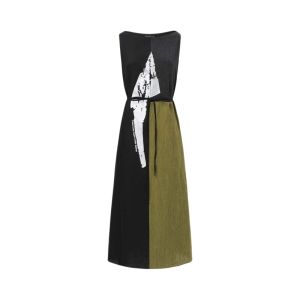 S·DEER | Váy Linen Nữ Không Tay Phối Màu Thắt Eo