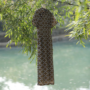 Elegant Retro Shanghai Style Improved Cheongsam Daily Dress Low Slit Short Sleeve Floral Patterned High-End Feeling Summer Dress