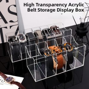Acrylic Belt Storage Box Desktop Transparent Display Stand Multi-grid Home Waist Belt Miscellaneous Goods Organizer Box