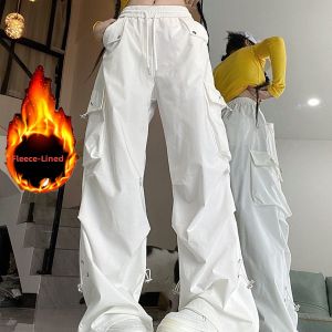 White Loose Casual Jazz Dance Womens Workwear Pants High Waist Wide Leg Street Style Hip Hop Loose Sports Trousers