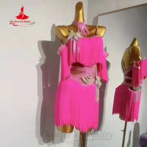 Tùy Chỉnh Nhảy Latin Đầm Có Viền Cho Nữ Rumba Chacha Tango Thi Trang Phục Người Lớn Trẻ Em Polyester Spandex