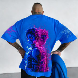 Bandai | Demon Slayer Anime Co Branded Mens T-shirt 2025 Summer New Akaza Print Plus Size Harajuku Casual Loose Family Short Sleeved Top