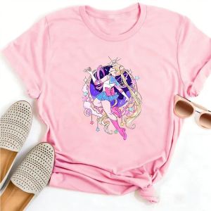 Bandai | Pretty Girl Warrior Anime Printed Moon Hare T-shirt Printed HD Short Sleeved Clothes Sailor Cat Harajuku Anime