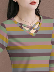 Slim Fit Long Sleeve V Neck Hollow out T Shirt Womens Fashion Casual Style Polyester Fiber Breathable Sweat Absorbent