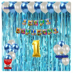 Paket Set Dekorasi Ulang Tahun Anak-anak Dekorasi Pororo Balon Metalik Putih Birumuda