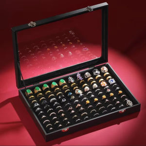 100 Slots Jewelry Rings Display Organizer Case Gift Holder Earrings Storage Box Jewelry Accessories