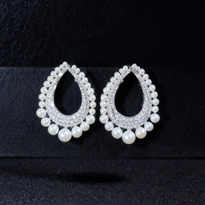 Sequito phụ nữ rực rỡ lớn Waterdrop ngọc trai bông tai thả dài Micro Pave nhỏ aaaaa đá Cubic Zirconia cho bữa tiệc đêm se1006