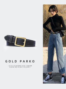 Internet Celebrity Ins Style Korea Black with Square Buckle Womens Belt