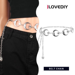 [ILOVEDIY] Metal Waist Chain Sun Moon Pendant Waist Chain Fashion Waist Chain Punk Pendant Retro Cowboy