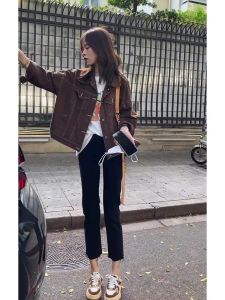 Elegant Short Denim Jacket Womens Fashion Spring 2025 Early Season New Arrival Coffee Color High-End Feeling Lady Coat
