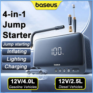 Baseus 4-in-1 Car Jump Starter ไฟฉุกเฉินสำหรับรถยนต์ 600A Car Battery Starting Device Tire Inflator Air Pump Compressor Power Bank for 12V Cars