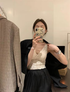 METWO Lace Bralette Tank Top V-Neck Vacation Inner Wear Summer New Style Sleeveless Vest Beautiful Back Commute Style Slim Fit