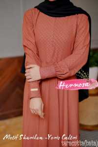 Gamis warna bata teracota motif pandan-gamis hermosa teracota bata-pakaian wanita umbrella busui