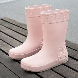 Fashionable Mid-Calf Rain Boots Womens Summer Season Korean Style Waterproof Non-Slip Kitchen Gel Shoes PVC Material