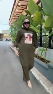 PROMO PAKET SUPER HEMAT100 RIBU DAPAT 3 PCS ONE SET Crinkle Sablon Jumbo Oversize / Setelan CRINKLE JENE Bergambar