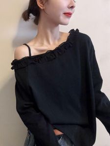 SHANGSHA | Elegant Unique Off-Shoulder T-Shirt