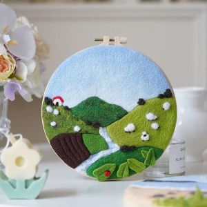 PhotoCustom Wool Painting And Embroidery Frame Kit Hot Air Balloon Modern Diy Felt Crafts Set Felt Needle Unique Gift