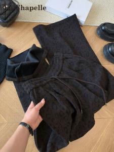 La Chapelle | Fleece Lined High Waist Slim Leopard Flannel Wide Leg Pants