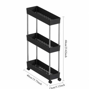 3 Tier Slim Rolling Storage Cart Narrow Gap Organizer PP Plastic Trolley With Wheels For Kitchen Bathroom Living Room Storage