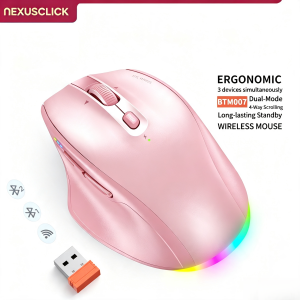 NexusClick Rechargeable Wireless Mouse Ergonomic with Thumb RestDual Mode RGB BacklitSilent ClickMulti-Devicefor PC Office