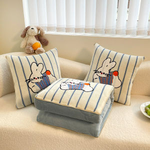 Two-In-One Pillow Blanket Thickened Coral Milk Velvet Winter Office Nap Pillow Cover Simple Modern Style Square Fiber Filling