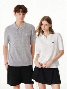 FORNINES | Half Zip Stand Collar Cotton Polo Shirt for Couples Summer