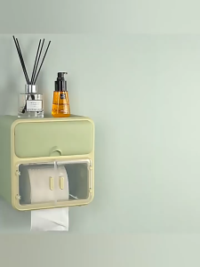 MIZONA Wall Mounted Toilet Paper Holder with Storage Shelf Waterproof Dustproof Tissue Box Punch Free Installation Double Layer Large Capacity Bathroom Organizer Kotak Tisu Tandas