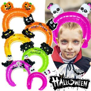 10Pcs Cartoon Halloween Inflated Headband Foil Balloon Pumpkin Bat Spider Balloon Childrens Toys Party Decoration Kids Toys Gift