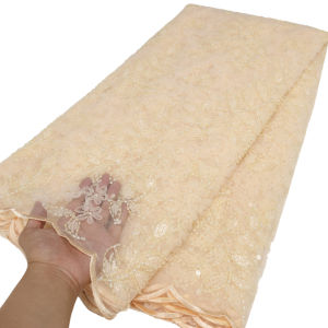 2025 Luxury African Lace Fabric High Quality 5 Yards Sequences French 3D Tulle Embroidered Bead Lace Fabrics For Sew Party Dress