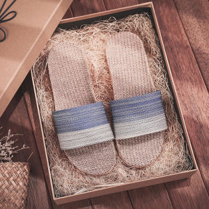 Retro Vải Lanh Dệt Thấm Hút Mồ Hôi Trong Nhà Tầng Gỗ Cặp Đôi Chống Trơn Trượt Đáy Dày Nam Nữ Dép Đi Trong Nhà Cổ Điển