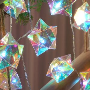 Iridescent 3D Prism Star LED String Lights Battery Powered Fairy Lights for Indoor Bedroom Wedding Window & Home Party Decor