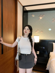 Slim Fit Short Sleeve T-Shirt M5T6 plus Size Net Version Good to Wear Big Shirt Small Fly Sleeve Basic System for Plump Women