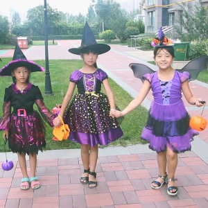 【จัดส่งจากประเทศไทย】 ชุดแม่มด ชุด ฮาโลวีน เด็ก ผู้หญิง Halloween Dress-Up for Kids Girls ปาร์ตี้ฮาโลวีน กระโปรง + หมวก 110-150cm