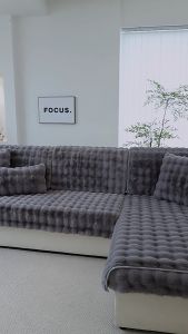 Rabbit plush sofa cushion winter thick plush cushion anti slip leather sofa cover new cover cloth towel