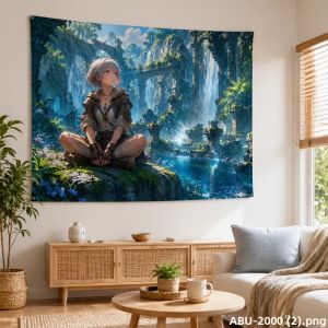 VIKAMA Cô Gái Rừng Hoạt Hình Tấm Thảm Thiên Nhiên Thẩm Mỹ Treo Tường Kawaii Trang Trí Cho Anime Phòng Ngủ Ký Túc Xá Nhà Polyester Sợi Polyester