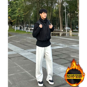 กางเกงวอร์มทรงตรงสำหรับผู้ชาย ทรงลำลอง ทรงหลวม ผ้าขนแกะ ผ้ากำมะหยี่ ทรงขาบend ฤดูใบไม้ร่วง/ฤดูหนาว กางเกงกีฬาลำลอง