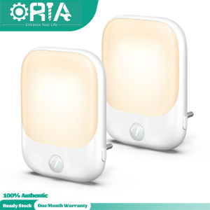 ORIA Plug in Night Light 2 PCS Night Lights Plug in Walls with 5 Levels Brightness Adjustable 3 Lighting Modes Eye-Friendly Warm White Motion Sensor Night Light for Bedroom Hallway Stairs