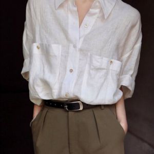 V.C.I | Intelligent French Style White Linen Cotton Short Sleeve Shirt for Summer Loose Fit