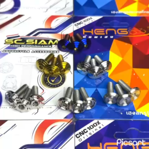 SC SIAM / HENG PCX 160 / CLICK 160 pipe tip bolts set ( 3 pcs ) ( CNC GEAR GOLD SILVER FLOWER )