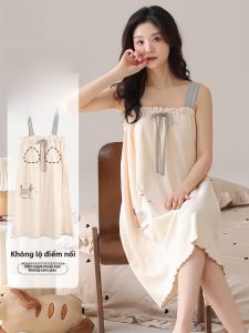 MiiOW | MiiOW Pure Cotton Summer Nightgown Womens Dress With Chest Pad Can Wear Outdoors Home Clothes Cat Person Halter Dress