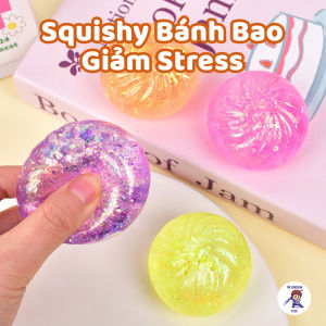 Đồ Chơi Squishy Bánh Bao Mặt Cười Đính Kim Tuyến - Đồ Chơi Silicon Bóp Dẻo Giải Tỏa Căng Thẳng