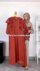 Meldy Dress Ruffle | Dress Maxi Remple Wanita | Gamis Crinkle Airflow Busui Friendly