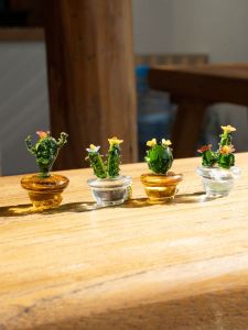Handmade Glass Cactus Plant Decorative Magnet for Fridge Nordic Home Style Pure Glass Mini Decoration Ornament