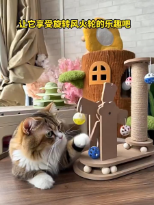 Cat Scratching Pillar Sisal Board Rotatable Windmill Toy Self Play Entertainment Kitten Claw Sharpener Peralatan Kucing