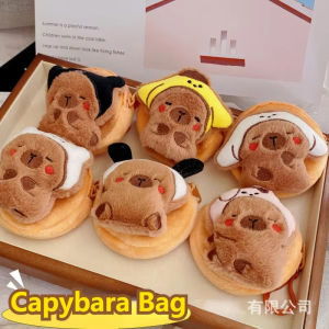 3PCS Cute Fun Capybara Plush Round Childrens Coin Purse Portable Mini Pocket Earphone Key Organizer Womens Lipstick Makeup Bag