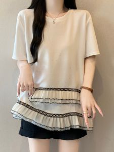 French Lace-edge Short Sleeve T-shirt