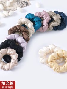 New 19 Momme 100 Mulberry Silk Hair Ties Head Flowers Ponytail Bun Cotton Enriched Fluffy Real Silk Hair Bands Original Design