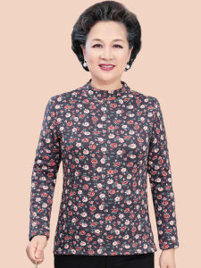 Áo Thun Dài Tay Có Lót Nửa Cao Cổ Áo Áo Lót Dành Cho Phụ Nữ Trung Niên Và Người Già Thoải Mái Rộng Rãi Fit Họa Tiết In