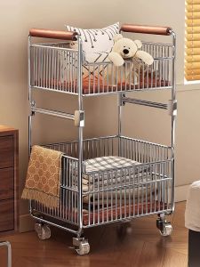 Giỏ Giặt Inox Phong Cách Retro Đa Tầng Có Bánh Xe
